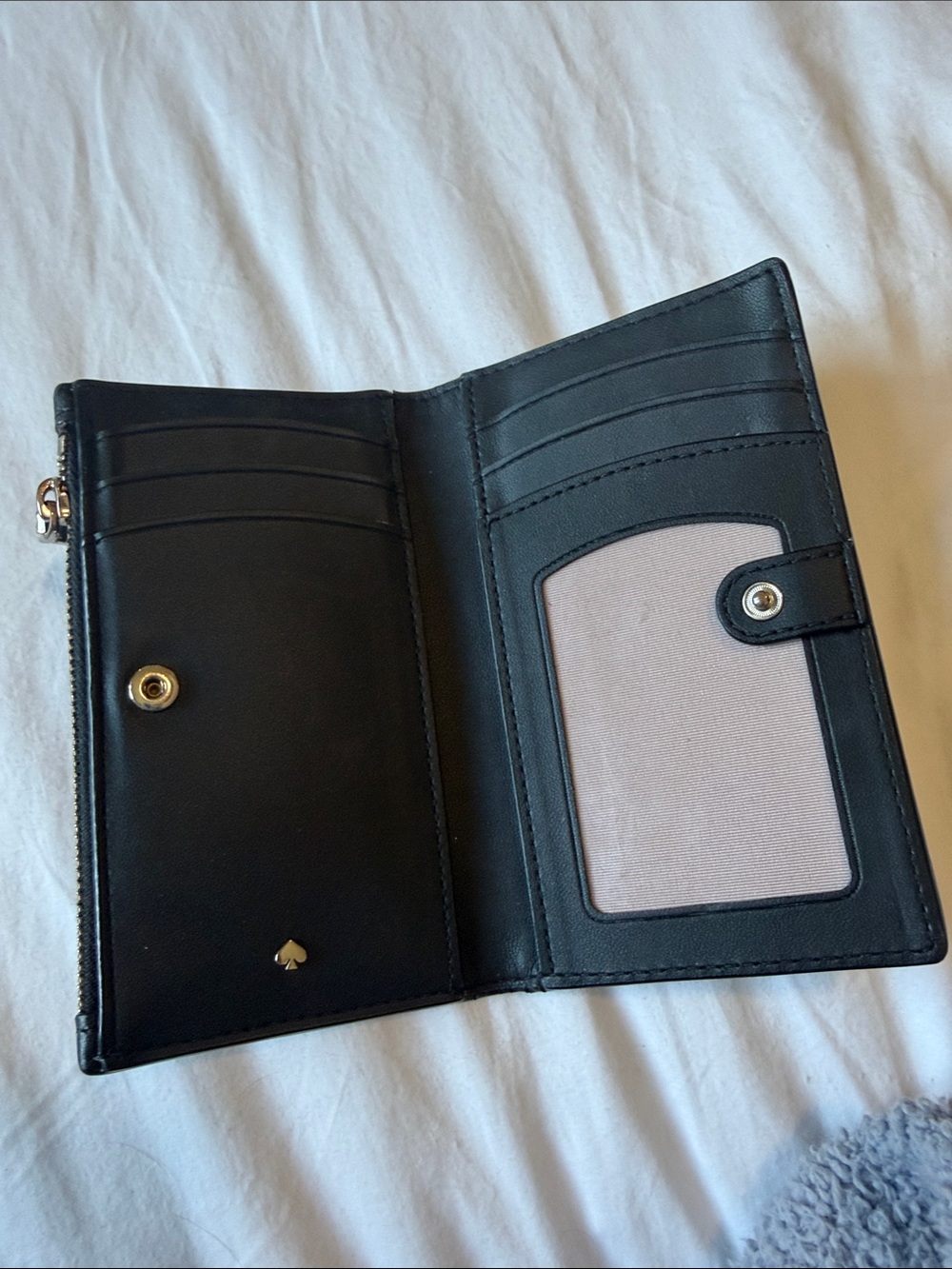 kate spade black pebble leather zip wallet with gold zipper pull - Picture 3 of 4